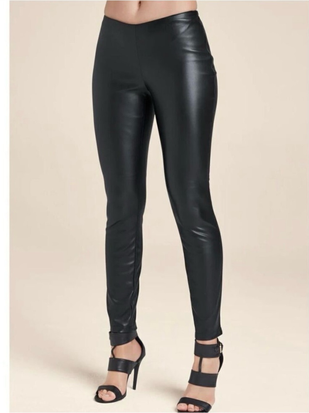 VENUS Black Faux Leather Pants Womens Size 4 Side Zip Slim Leg Leggings